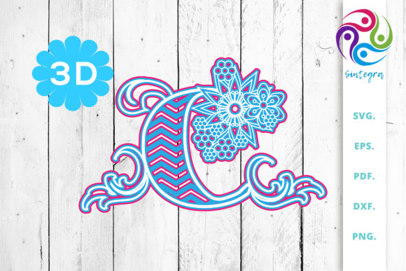 3D Multilayer Floral Chevron Letter C