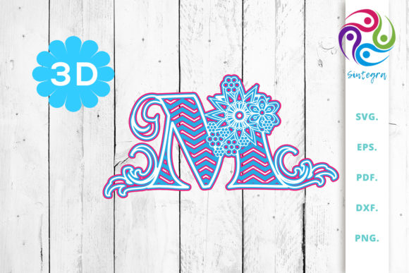 3D Multilayer Floral Chevron Letter M