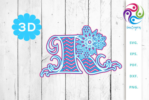 3D Multilayer Floral Chevron Letter R